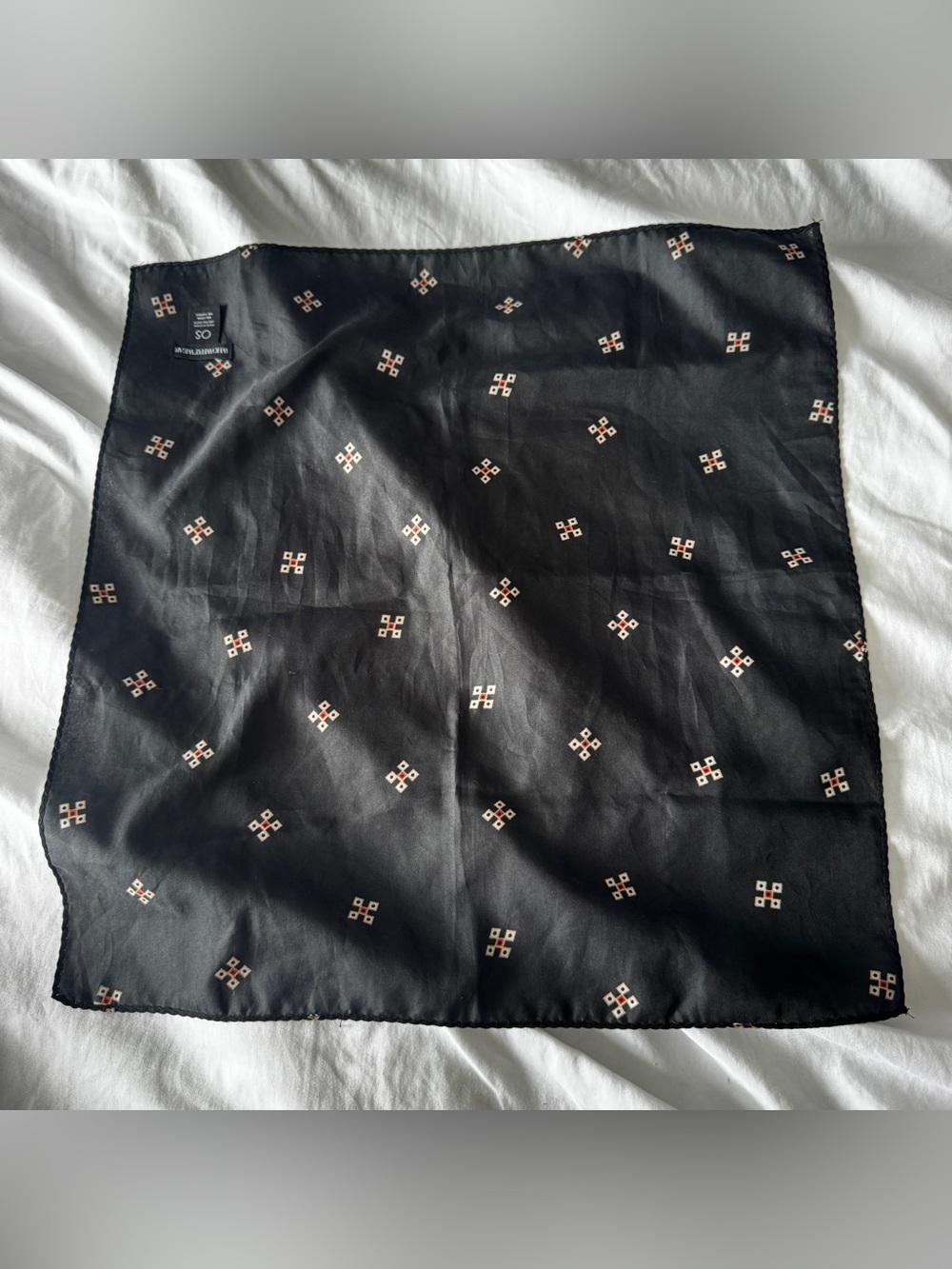 Who What Wear Black Scarf with Cream and Red Geometric Motifs